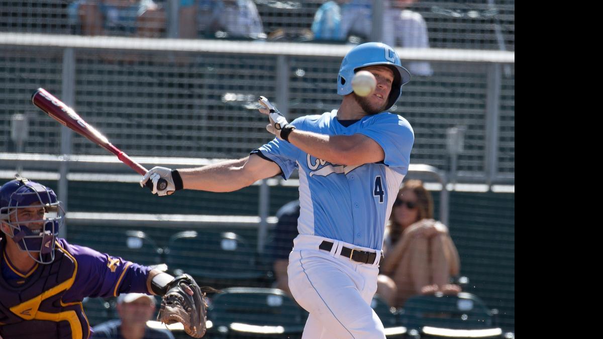 
Columbia's Robb Paller (4) hits a foul ball during the eighth inning of a Coral Gables Regional game of the NCAA college baseball tournament against East Carolina at Alex Rodriguez Park at Mark Light Field in Coral Gables on May 29, 2015. Columbia won 6-3.
