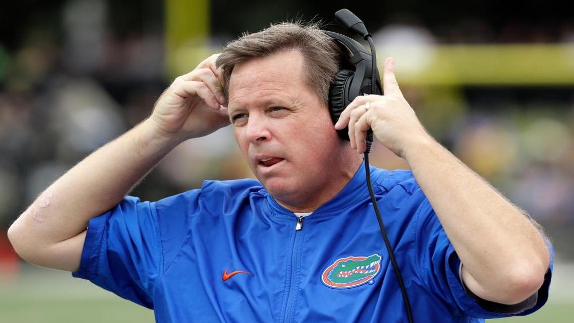 Florida head coach Jim McElwain watches from the sideline in the second half of an NCAA college football game against Vanderbilt in Nashville, Tenn. Georgia head coach Kirby Smart and McElwain become close friends while spending four years together at Alabama (2008-11) and will reunite for a game Sat., Oct. 29, 2016.
