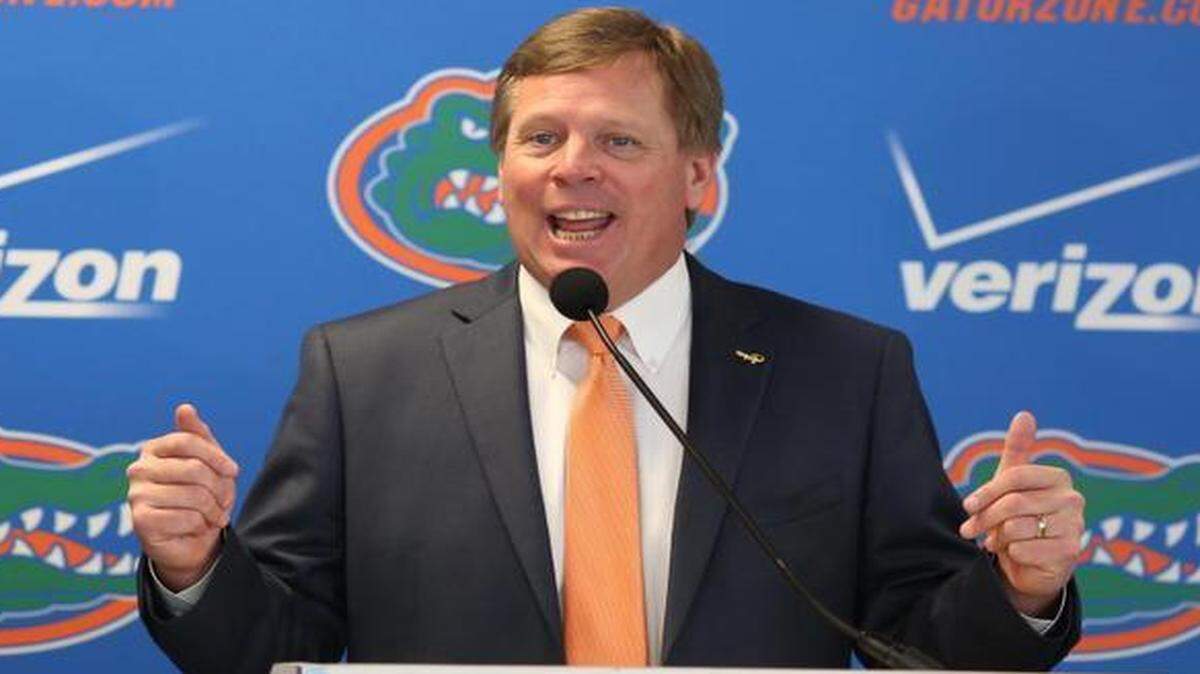 
Jim McElwain is introduced as the new head football coach at the University of Florida during a press conference Saturday, Dec. 6, 2014 at Ben Hill Griffin Stadium in Gainesville, Fla. 
