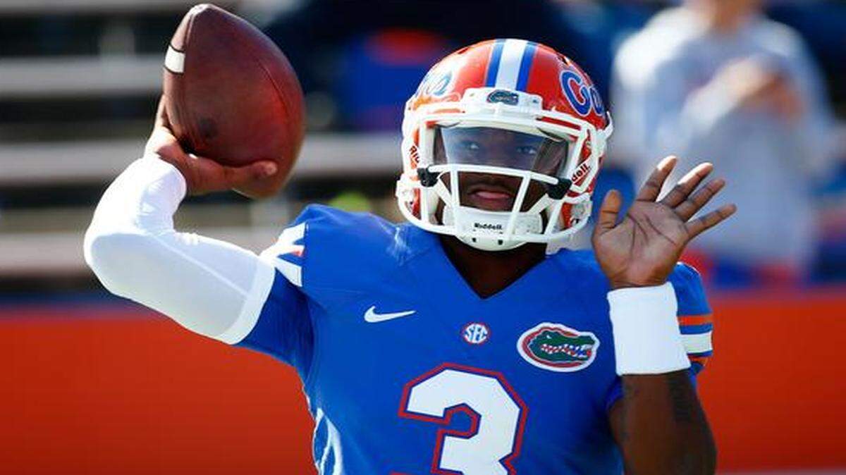 
Treon Harris of the Florida Gators warms up before a game against South Carolina at Ben Hill Griffin Stadium on Nov. 15, 2014 in Gainesville. 
