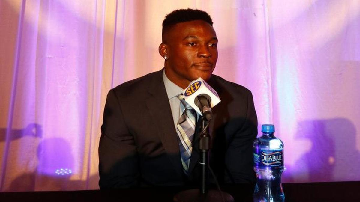 
Florida's Brandon Powell speaks to the media during the NCAA college football Southeastern Conference Media Days, Monday, July 13, 2015, in Hoover, Ala.
