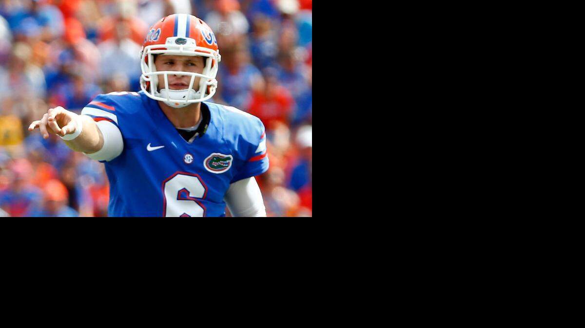 
Florida Gators QB Jeff Driskel calls a signal during a game against Eastern Michigan at Ben Hill Stadium on Sept. 6, 2014 in Gainesville, Florida. 
