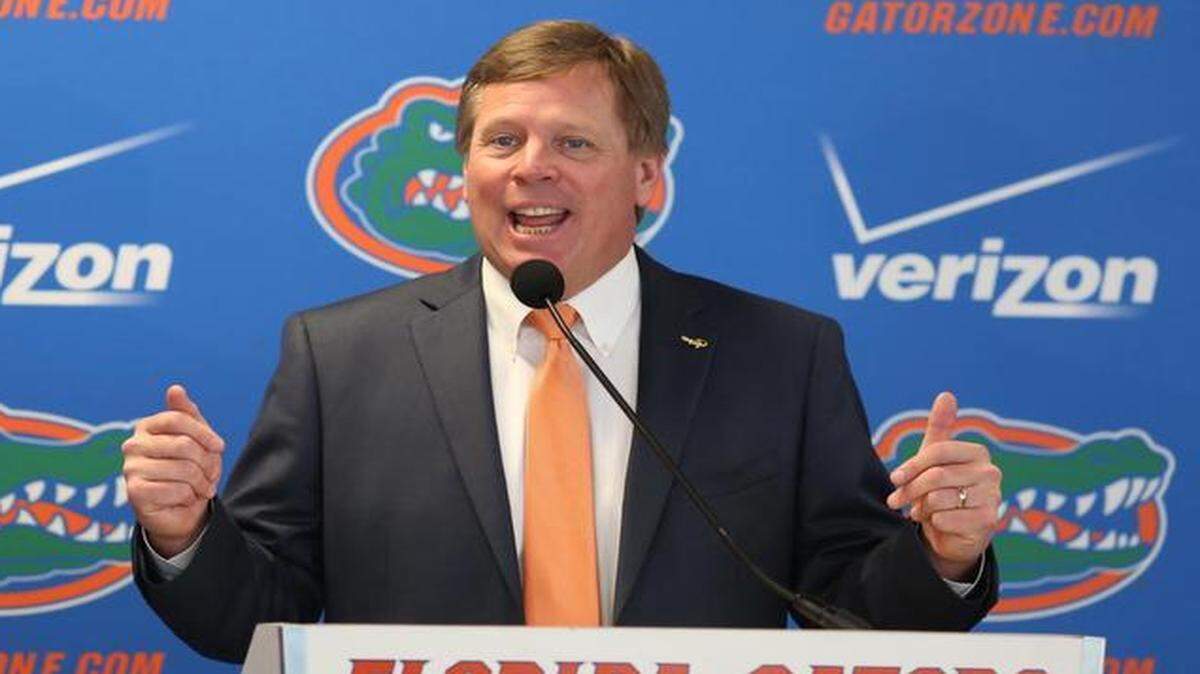 
Jim McElwain is introduced as the new head football coach at the University of Florida during a press conference Saturday, Dec. 6, 2014, at Ben Hill Griffin Stadium in Gainesville, Fla.
