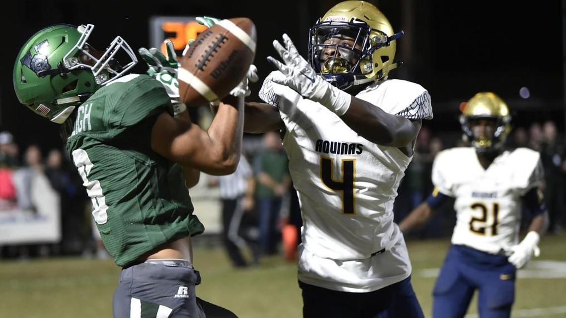 St. Thomas Aquinas; Jaden Davis breaks up a pass play during the Class 7A state football semifinal Dec. 1.