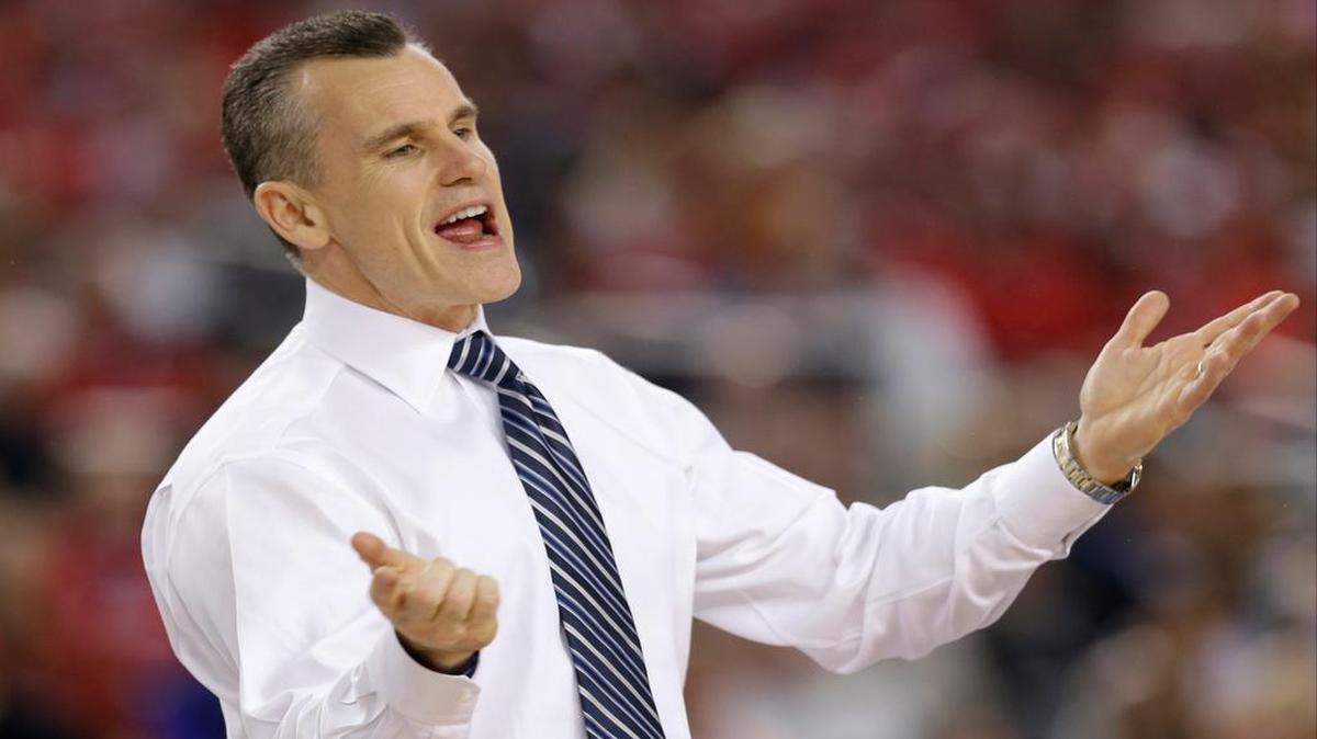 
Florida coach Billy Donovan reacts during an NCAA Final Four game against Connecticut in Arlington, Texas on April 5, 2014. Florida has the tough task of replacing Donovan, who left to coach the Oklahoma City Thunder. 
