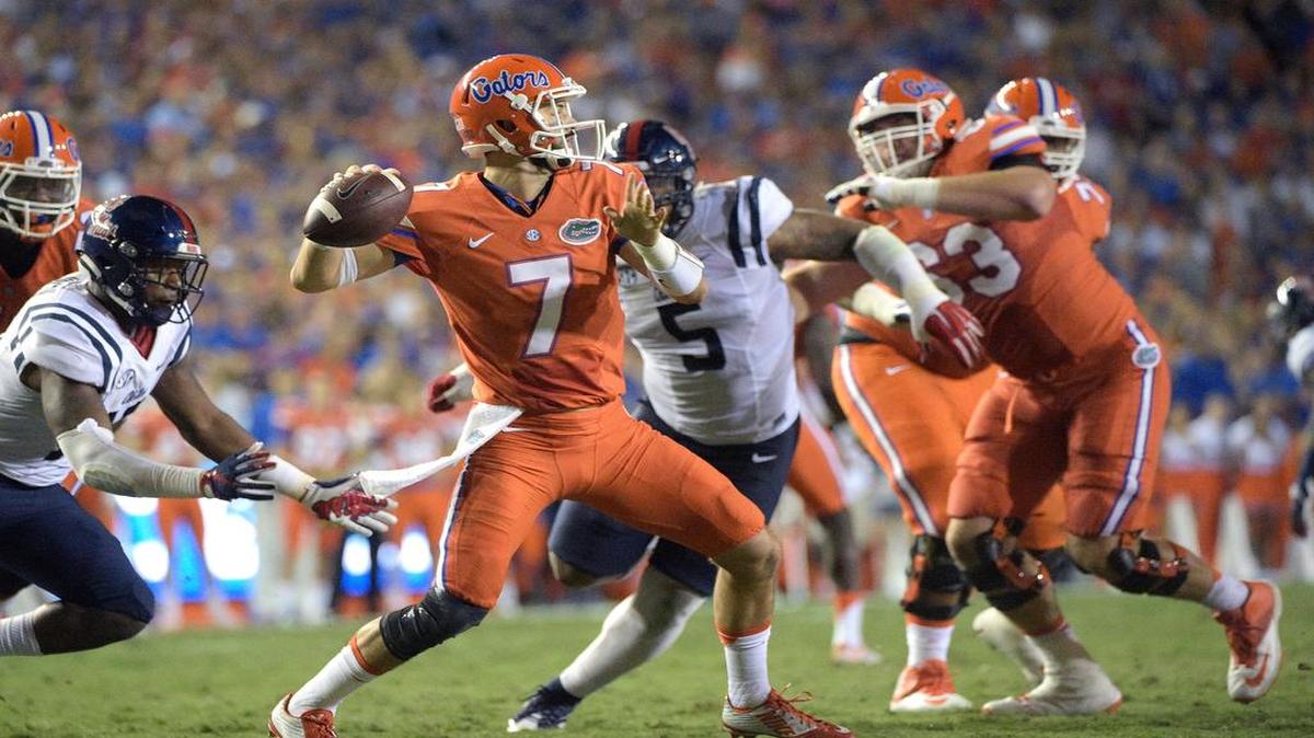 Florida quarterback Will Grier went 24 of 29 for 271 yards and four touchdowns Sunday night against the Ole Miss defense. He credited his offensive line for his big game. ‘The O-line did a great job of picking up all the blitzes they were doing,’ he said.
