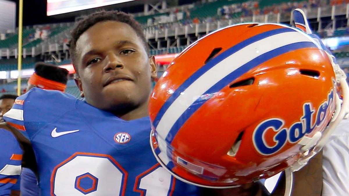 In this Oct. 31, 2015, file photo, Florida wide receiver Antonio Callaway (81) celebrates following an NCAA college football game against Georgia, in Jacksonville, Fla.