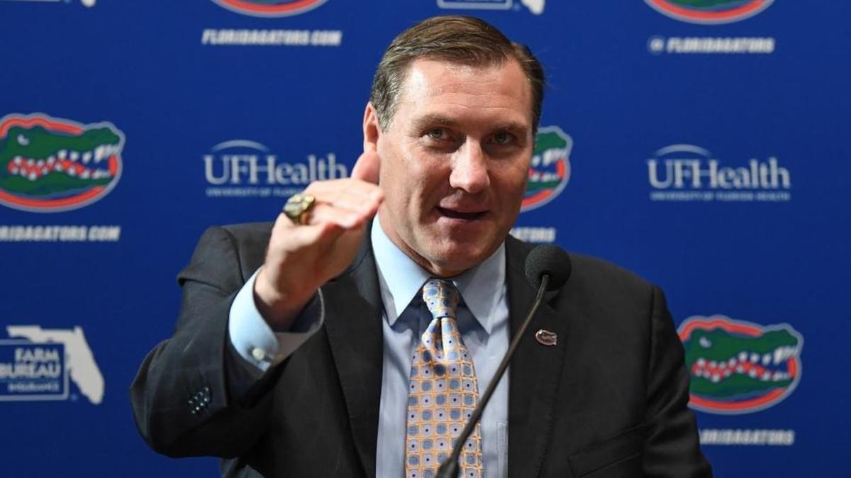 Florida Gators head football coach Dan Mullen speaks during an introductory news conference at the Bill Heavener football complex on Nov. 27, 2017.