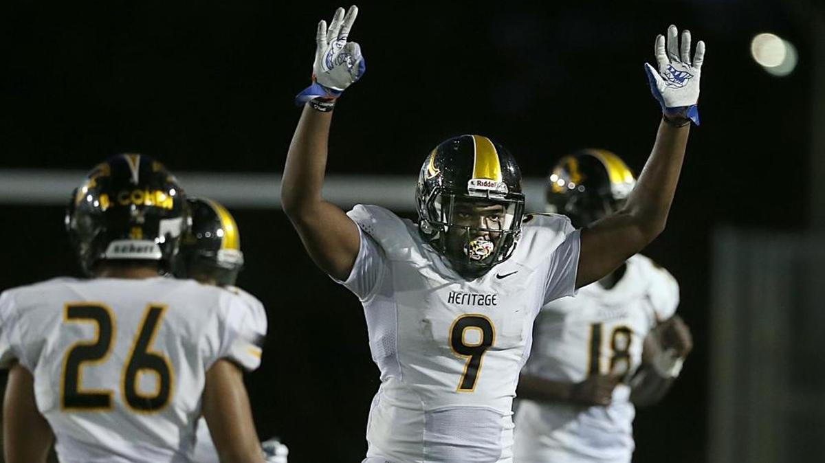American Heritage defensive lineman Andrew Chatfield (9) is a top target for the Florida Gators. Chatfield is rated No. 211 in the country.