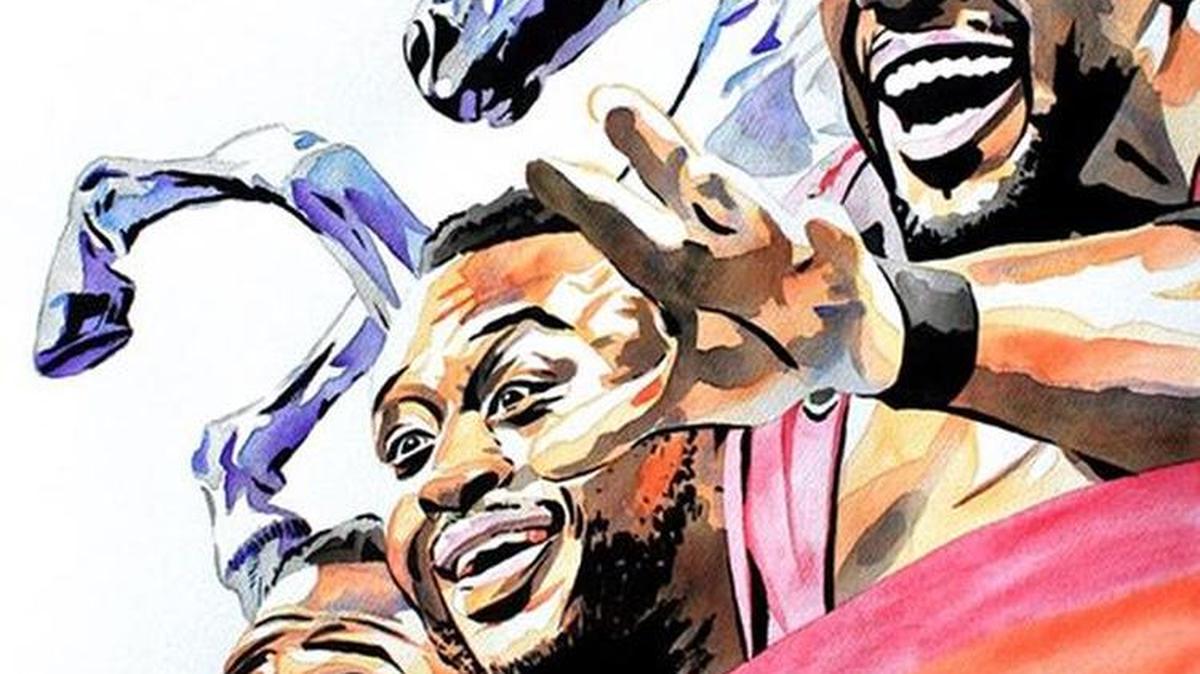 WWE’s The New Day (Xavier Woods, Big E, Kofi Kingston) hits the artist’s canvas via Rob Schamberger.