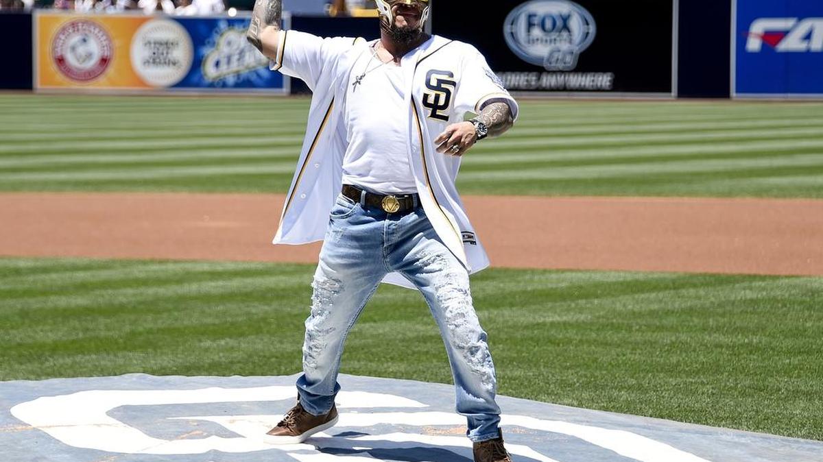 Legendary lucha libre champion Rey Mysterio, a former WWE superstar, threw out the first pitch at the San Diego Padres game against the Washington Nationals on Sunday, June 19 at Petco Park in San Diego.