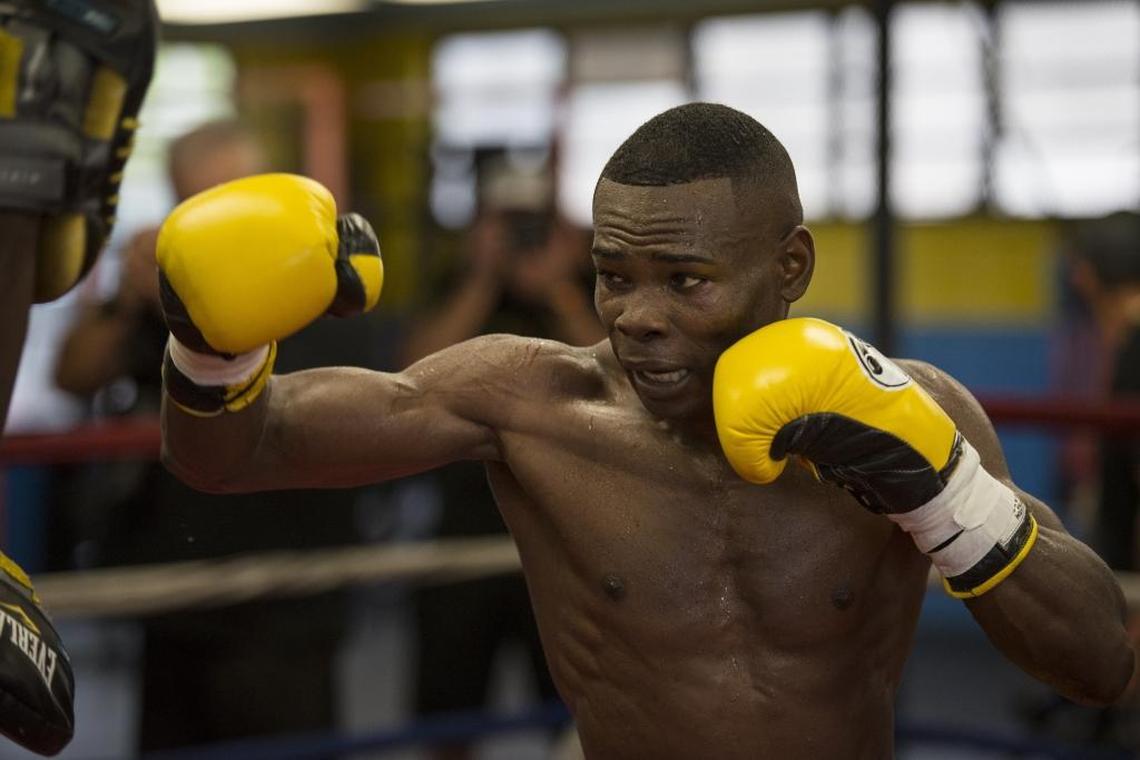 Cuban boxer Guillermo Rigondeaux spars during his media workout on Thurs., May 18, 2017 at Tropical Park Boxing Gym.