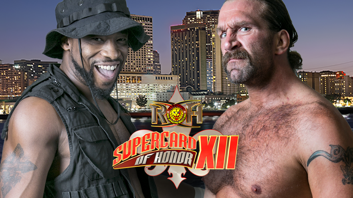 The Last Real Man Silas Young in a rematch for the Ring of Honor TV Title against Kenny King (left) in a Last Man Standing Match at ROH’s Supercard of Honor 12 on Saturday, April 7 at the UNO Lakefront Arena in New Orleans.