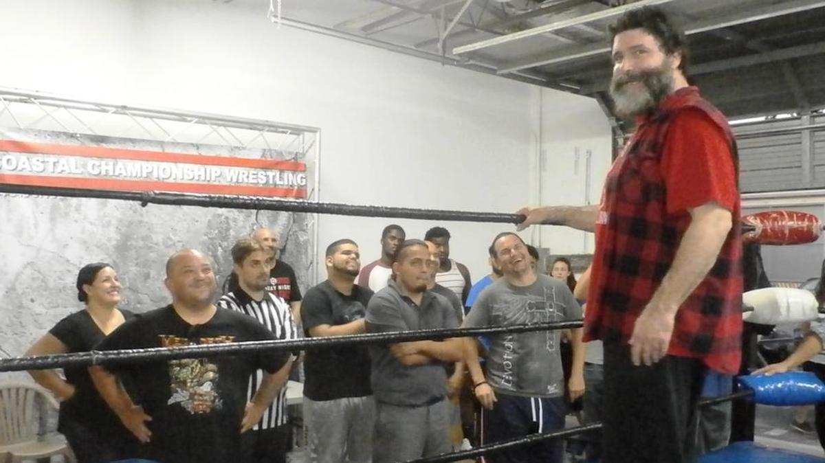WWE Hall of Famer Mick Foley made a surprise visit on Thursday, March 29 to the Main Event Training Center, under the direction of his friend and ECW alum Pablo Marquez (WWE Babu) in Fort Lauderdale. Foley shared knowledge and stories and conducted demonstrations for about 30 students, trainers and wrestlers (various levels), and he answered questions. Marquez also runs the established Coastal Championship Wrestling indie promotion in South Florida.