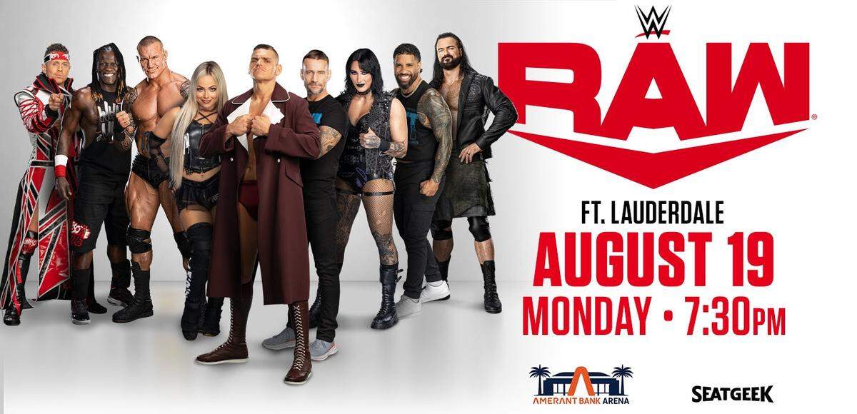 For the first time in 11 years, “WWE Monday Night Raw” on USA Network is in Sunrise at the Amerant Bank Arena, home of the NHL Stanley Cup Champion Florida Panthers.