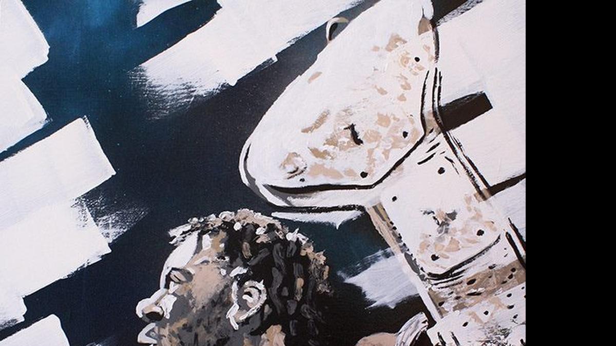 
Artist Rob Schamberger captures WWE Hall of Famer Booker T on another canvas. 
