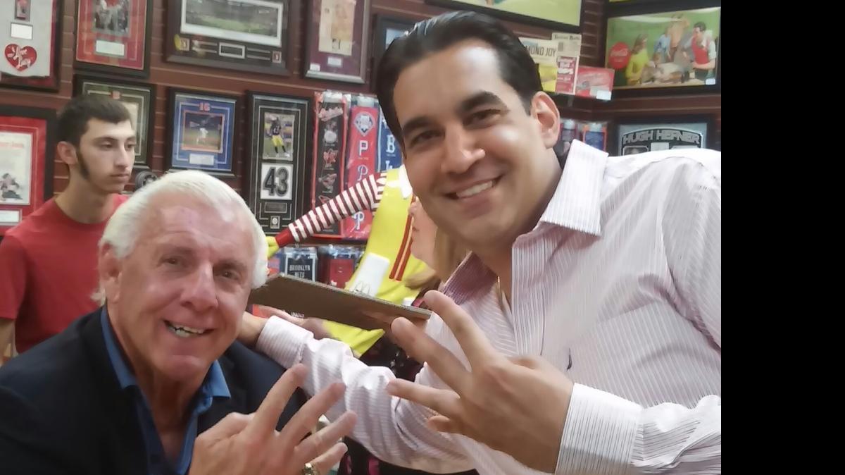 
Jamil Malik (right) met two-time WWE Hall of Famer Ric Flair on Saturday, April 25 at Celebrity Sports in (South Florida) Plantation. 
