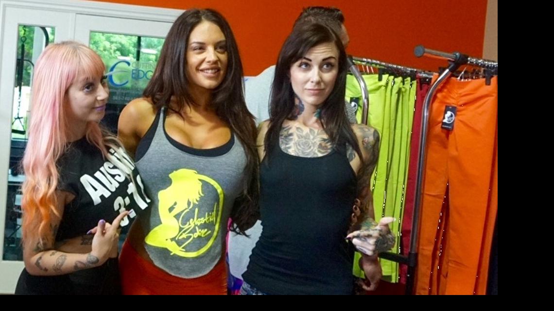 
Heather Reicher (left), Celeste Braun (middle) and Serena Magnetta during the grand opening of the Boca Nutrition & Smoothie Bar inside the Busy Body Fitness Center on Sunday, June 14 in (South Florida) Boca Raton. Braun, one of the owners, is former WWE diva Kaitlyn. Reicher works for South Florida indie group Ronin Pro Wrestling.
