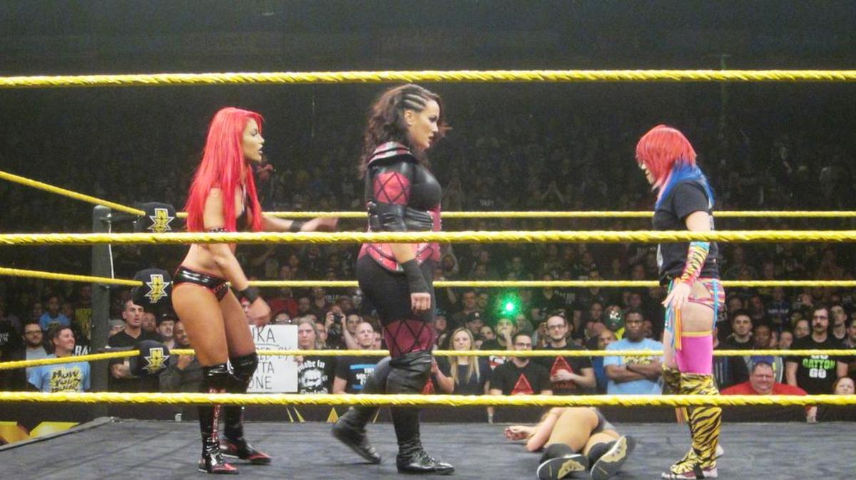 WWE Superstar Eva Marie of ‘Total Divas’ on E! will be a judge for the Miss Teen USA Competition on Saturday, July 30 at 8 p.m. ET/5 p.m. PT from The Venetian Las Vegas. Also pictured are Nia Jax (middle) and Asuka (right).