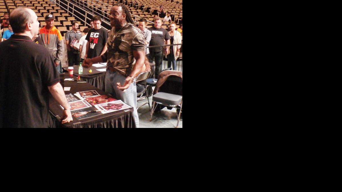 
WWE Hall of Famer Booker T meets fans during a fanfest before the Ronin Pro Wrestling show at the War Memorial Auditorium in Fort Lauderdale.
