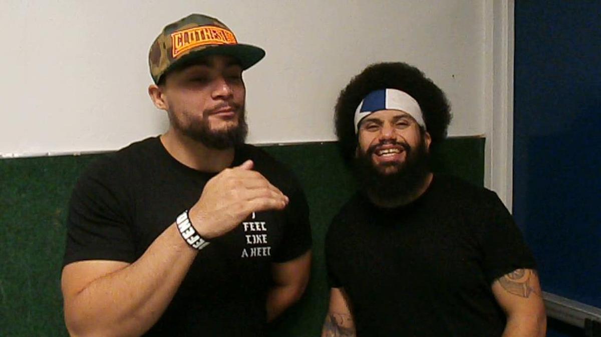 Impact Wrestling’s Santana (left) and Ortiz of LAX competed on a Fighting Evolution Wrestling show at Coral Springs High School.