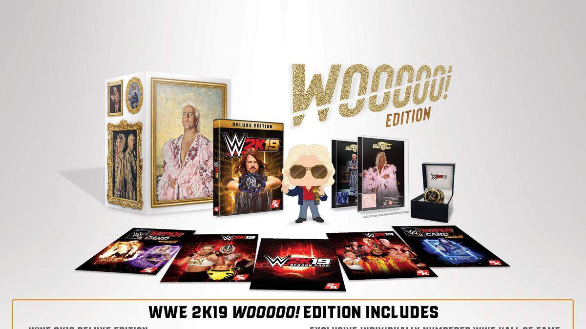 2K is commemorating the career of 16-time World Champ and 2-time WWE Hall of Famer Ric Flair with the WWE 2K19 Wooooo! Edition. This collector’s edition of the video game will be available for PlayStation 4 and Xbox One.