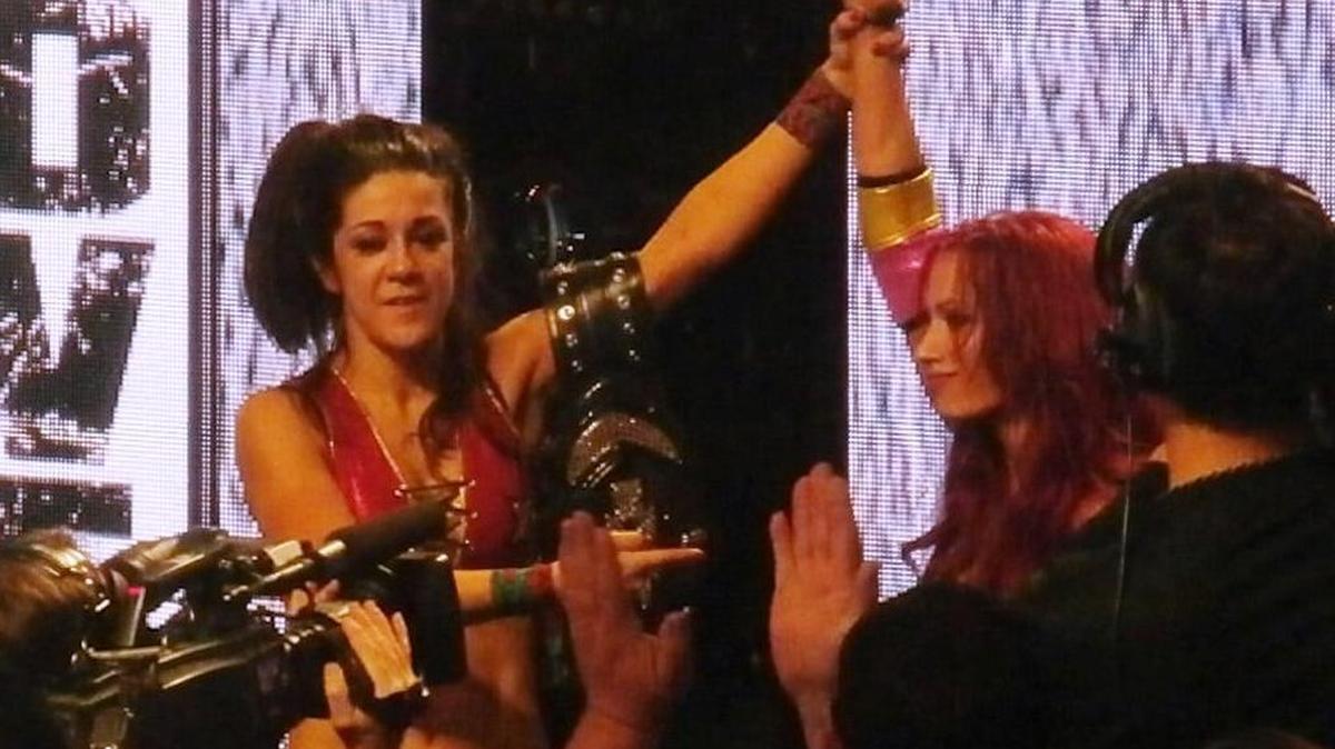 
In a show of respect, NXT women’s champ Bayley raises the hand of former champ The Boss Sasha Banks after their incredible 30-minute Iron Man match in the main event of NXT TakeOver: Respect on Wednesday, Oct. 7 live on WWE Network from Full Sail Live at Full Sail University in Winter Park, near Orlando.
