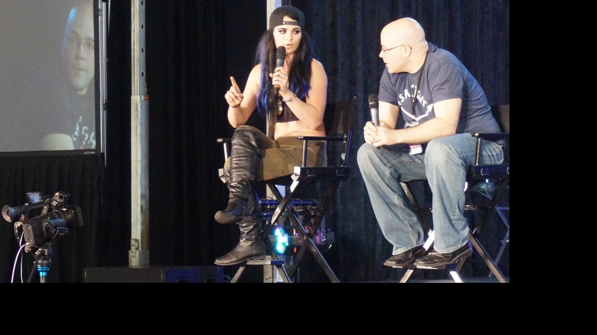 
WWE Diva Paige had fun participating in a Q&A during Florida Supercon at the Miami Beach Convention Center. Michael Kingston, the creator of the ‘Headlocked’ pro wrestling comic book series, was the moderator.
