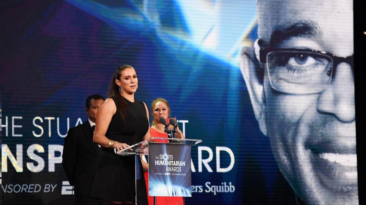 WWE Chief Brand Officer Stephanie McMahon received a Stuart Scott ENSPIRE Award during the third annual Sports Humanitarian Awards presented by ESPN and sponsored by Bristol-Myers Squibb Company on Tuesday, July 11 at The Novo by Microsoft at L.A. Live in Los Angeles.