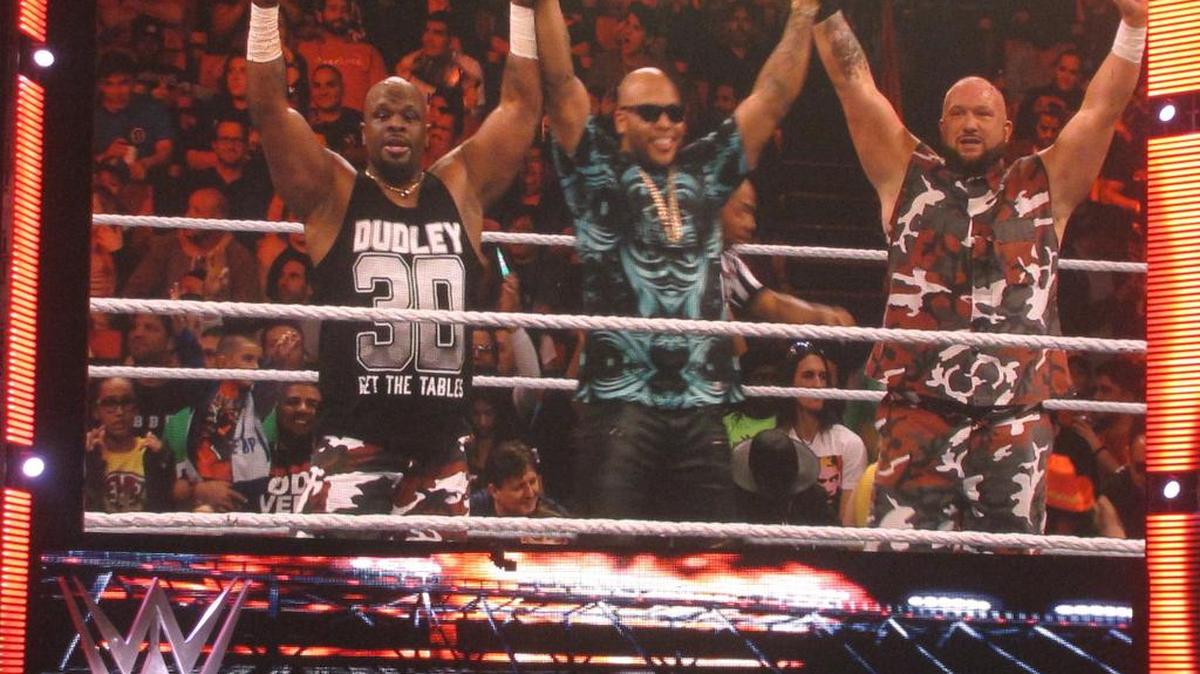 Miami’s own hip hop artist Flo Rida will headline the inaugural WWE SummerSlam Concert at 7 p.m. ET Thursday, Aug. 18 at Barclays Center in Brooklyn, with proceeds benefiting Connor’s Cure, a fund to help further pediatric cancer research. A WWE fan and friend, Flo Rida has performed at WrestleMania, hosted Monday Night Raw and participated in WWE’s Tribute to the Troops. He is pictured with The Dudley Boyz during Raw in January at the American Airlines Arena in Miami.