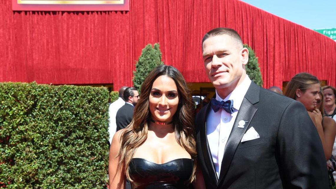 WWE superstars Nikki Bella and John Cena on the ESPYS red carpet on Wednesday, July 13 at the Microsoft Theater in Los Angeles. Cena hosted the ESPYS on ABC.