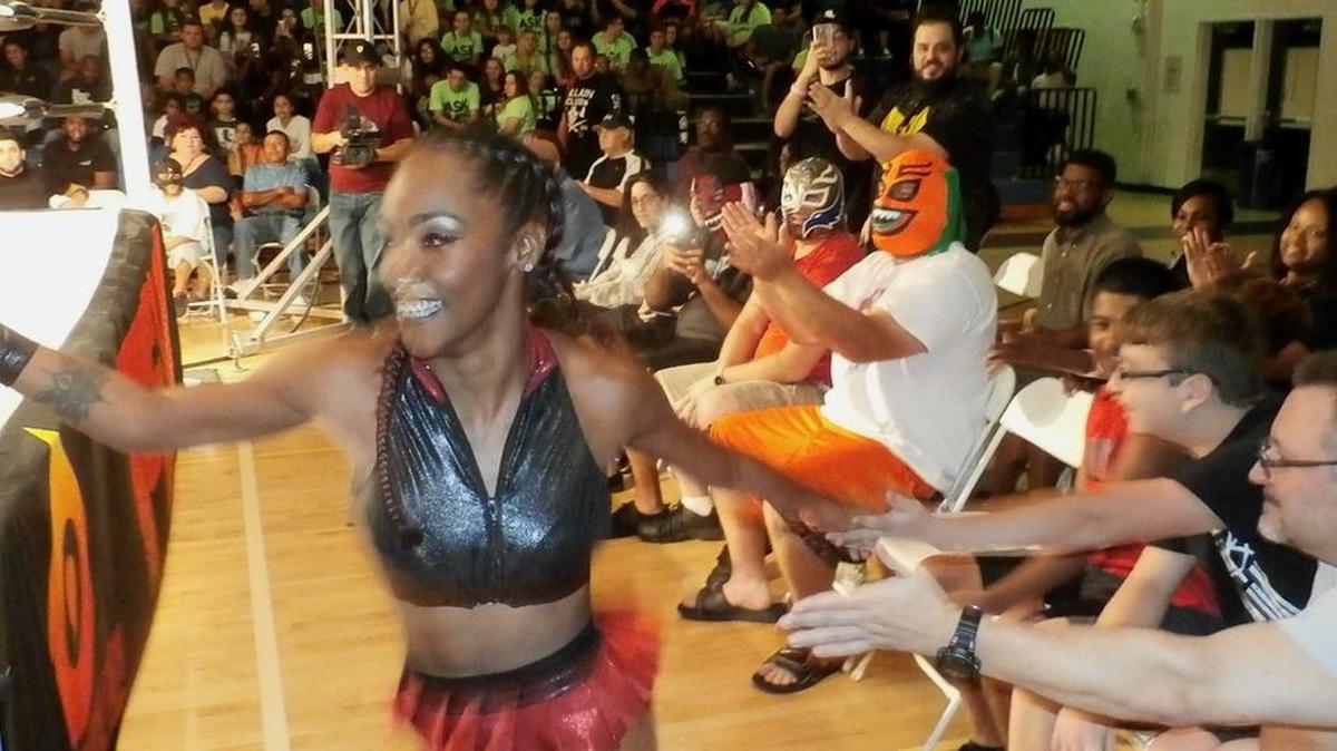 Fan favorite Red Velvett at a Fighting Evolution Wrestling show in 2017 in South Florida at the Coral Springs High School Gym.