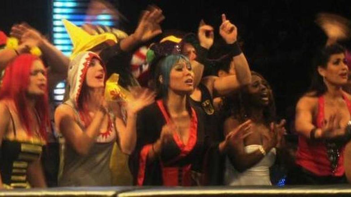 Some of Florida’s top indie talent, including Mia Yim (center) and Andrea (right), were Rosebuds for Adam Rose during a WWE show in February 2015 at the BB&T Center in Sunrise, near Fort Lauderdale. Yim and Andrea (as Sage Beckett) are two wrestlers competing in the 32-women Mae Young Classic, which begins broadcasting Monday, Aug. 28 on the WWE Network.