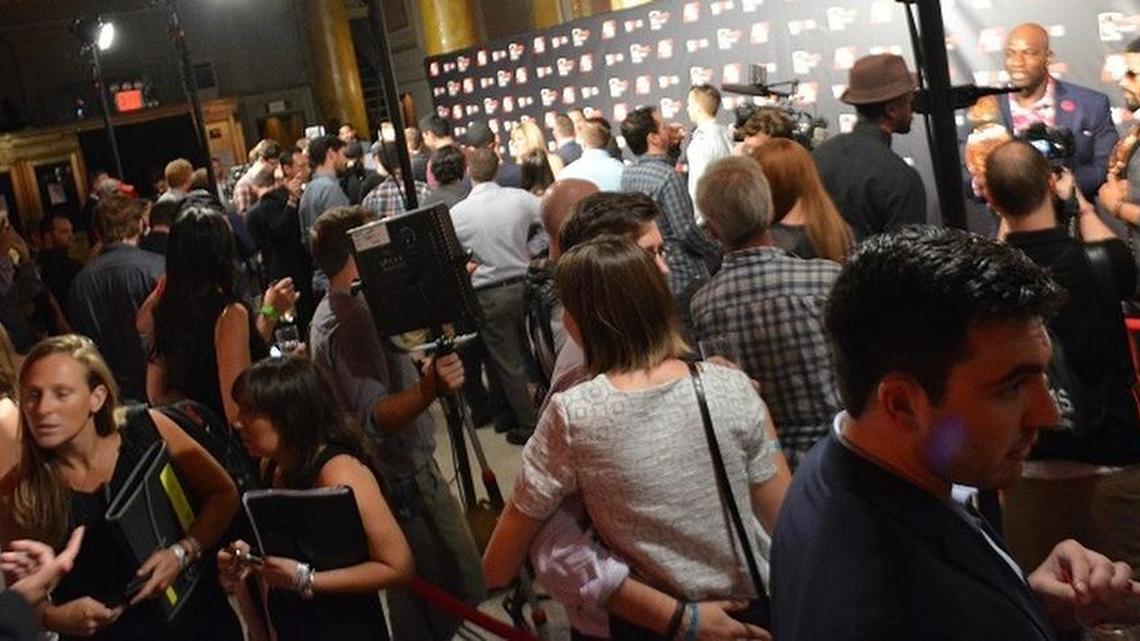 
A packed house for a ‘WWE 2K16’ video game promotional event during WWE SummerSlam Weekend at New York’s Capitale. Media from around the world lined-up to interview WWE superstars, including The Prime Time Players (Titus O’Neil and Darren Young).

