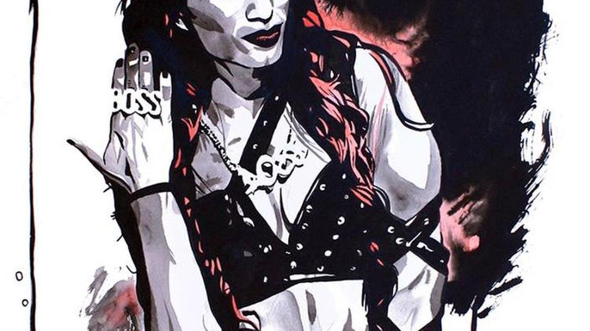 WWE diva The Boss Sasha Banks of Team B.A.D. hits the artist’s canvas via Rob Schamberger. She will be part of WWE Royal Rumble Weekend in Florida.
