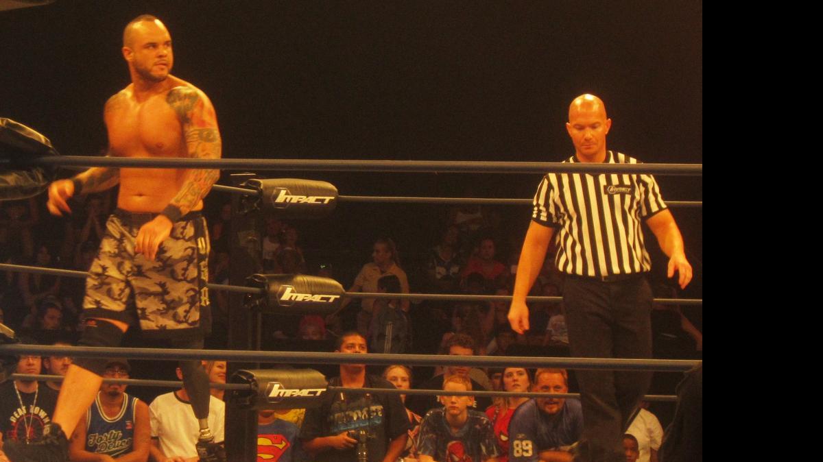 
American hero Chris Melendez, who lost his leg serving his country, is an inspiration, wrestling with a prosthetic during TNA TV tapings at Universal Studios Orlando. He trained at the Team 3D Academy, run by Bubba Ray and D-Von Dudley, in Kissimmee, near Orlando. TNA Impact Wrestling is 9 p.m. EST Wednesdays on Destination America. Your referee is Brian Stiffler.
