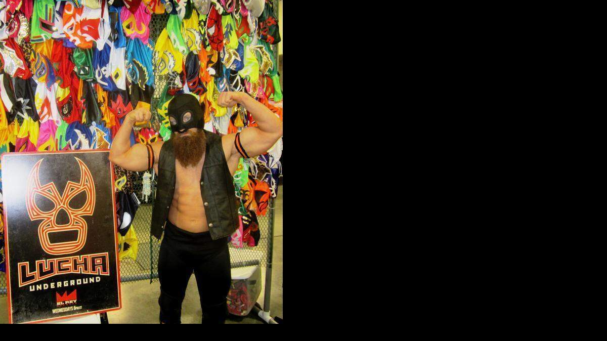 
Son of Havoc promoting Lucha Underground, the new action-packed pro wrestling series which broadcasts 8 p.m. EST Wednesdays on El Rey Network. Son of Havoc appeared at Shock Pop Comic Con Feb. 13-15 at the Broward County Convention Center in Fort Lauderdale. He poses at the Luchador Masks by Blythe Gregg booth.
