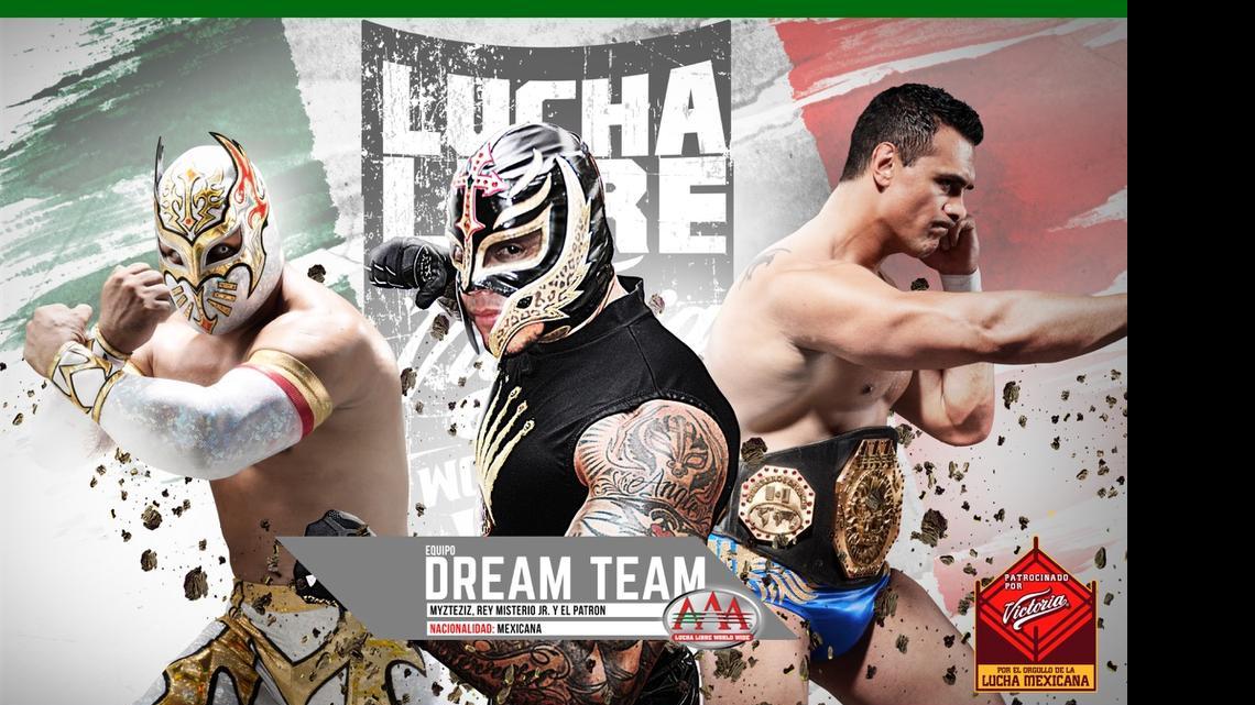 
The Dream Team in the Lucha World Cup is made up of Alberto El Patrón (formerly Alberto Del Rio), Myzteziz (formerly Sin Cara and Mistico) and Rey Mysterio Jr.
