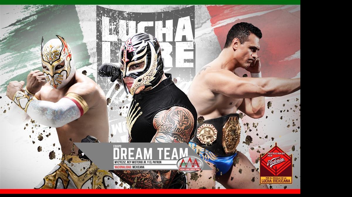 
The Dream Team in the Lucha World Cup is made up of Alberto El Patrón (formerly Alberto Del Rio), Myzteziz (formerly Sin Cara and Mistico) and Rey Mysterio Jr.
