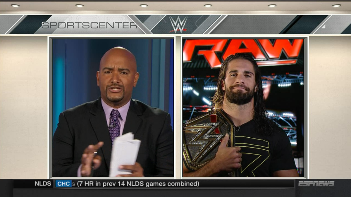 The Coach Jonathan Coachman debuted a weekly segment interviewing WWE superstars and divas on Tuesday, Oct. 13 on SportsCenter on ESPNews. WWE World Champ Seth Rollins was the inaugural guest. WWE U.S. Champ John Cena will be the next guest at 9 p.m. EST Tuesday, Oct. 20 on SportsCenter on ESPNews.
