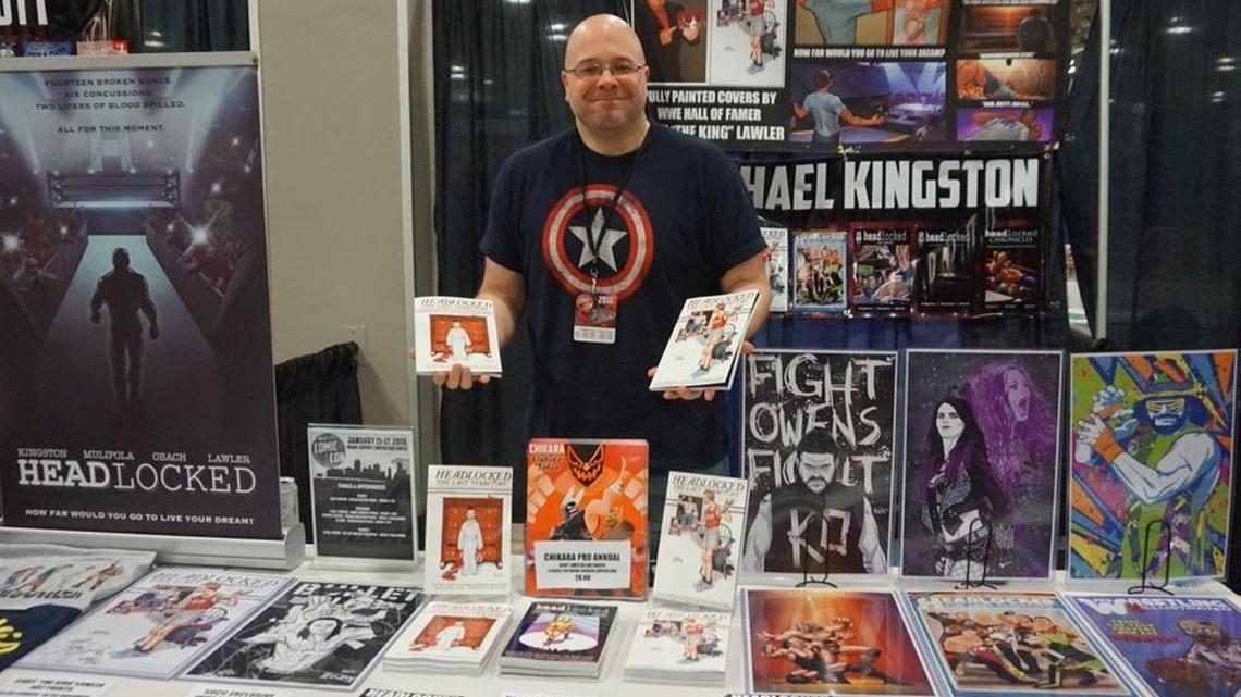 ‘Headlocked’ creator and writer Michael Kingston manning his table at Magic City Con in Miami.