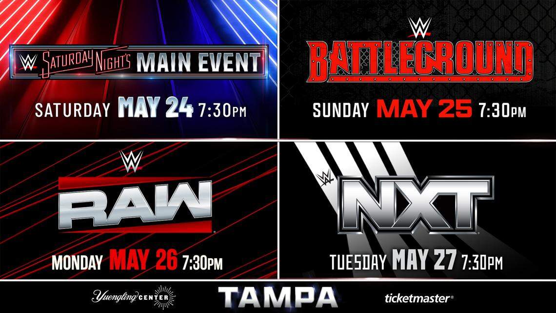 WWE is taking over Tampa with four shows in four nights -- all four consecutive at the Yuengling Center -- at the University of South Florida during Memorial Day Weekend (May 24-27).
