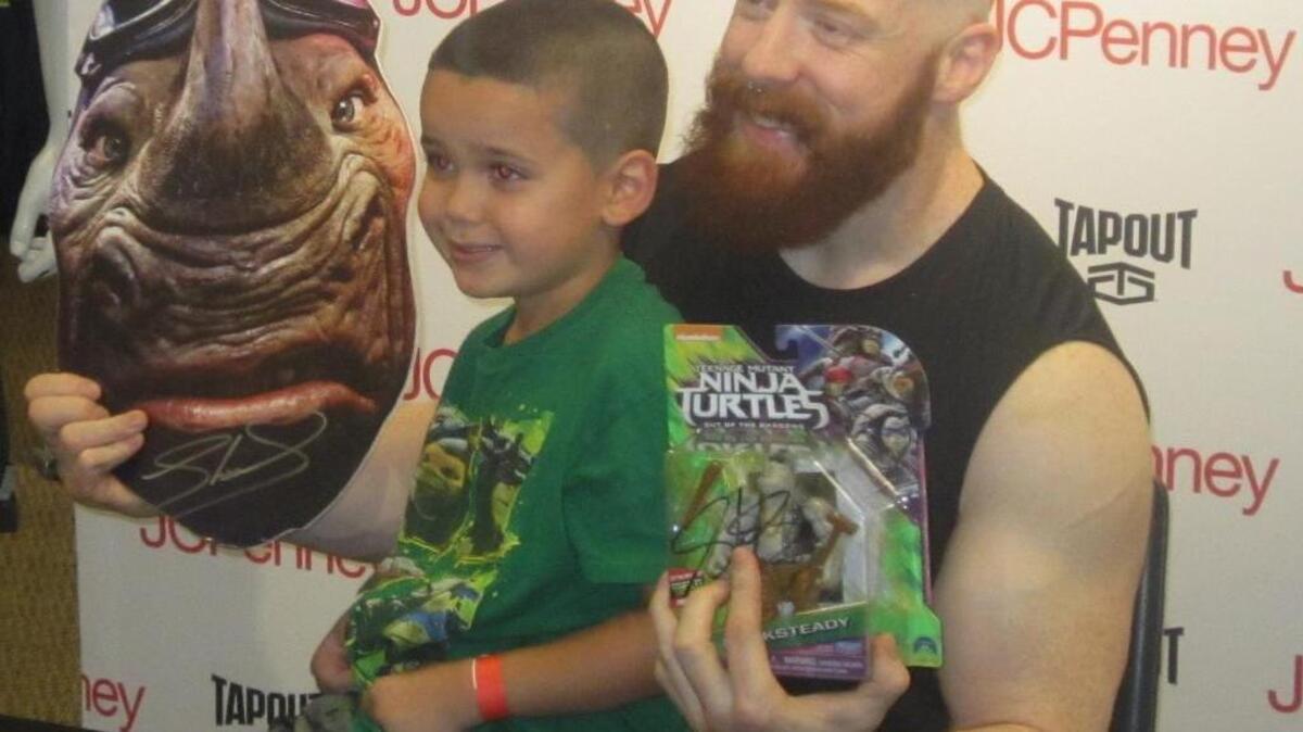 WWE Superstar Sheamus, who did a good job portraying Rocksteady in the recently released “Teenage Mutant Ninja Turtles: Out of the Shadows” movie, conducted a free meet-greet at JCPenney at the Dadeland Mall in Kendall. Promoting the very cool Tapout apparel brand, Sheamus and WWE were in town on Tuesday, June 28, 2016 for SmackDown TV tapings at the AmericanAirlines Arena in Miami.