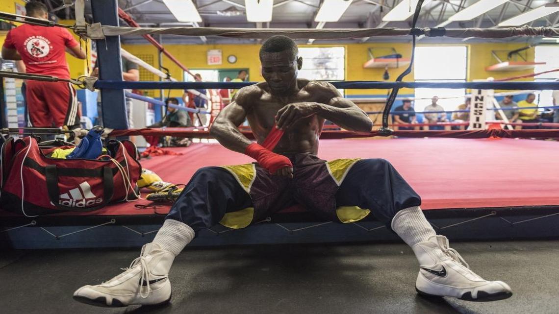 Guillermo “El Chacal” Rigondeaux (17-0, 11 KOs) puts on hand wraps as he gets ready to workout at his media workout on Thurs., May 18, 2017 at Tropical Park Boxing Gym. He will defend his title on June 17 during the HBO Pay-Per-View undercard of Andre Ward vs. Sergey Kovalev 2: “The Rematch.”