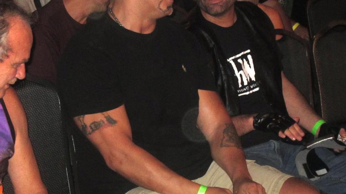 WWE alum Thrasher (left) of The Headbangers with Hoagie (wearing shades) during an Enigma Pro Wrestling show on Sunday, Sept. 4 at the American Polish Club in Greenacres off Lake Worth Road in Palm Beach County. Thrasher, who was suspended by Enigma General Manager Kiko Harris, bought a ticket, sat ringside and heckled Harris.