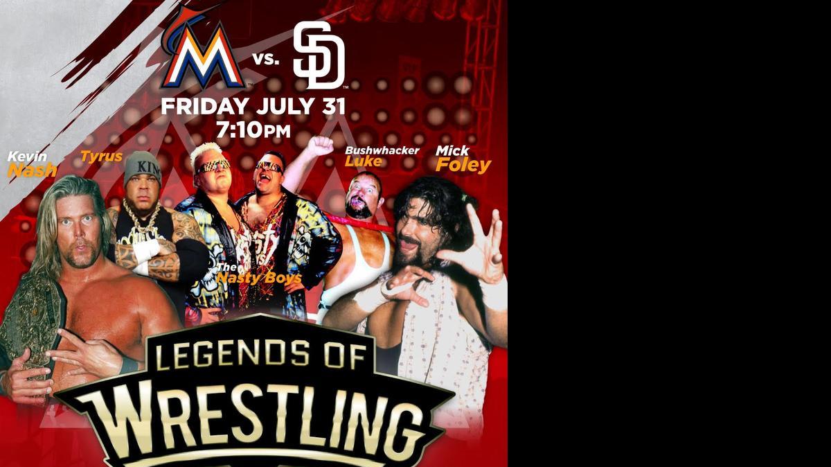 
Legends of Wrestling Night with Mick Foley, Kevin Nash, Nasty Boys, Bushwhacker Luke, Brodus Clay/Tyrus, and JoJo is Friday, July 31 at Marlins Park. There will be a wrestling meet-n-great before the Miami Marlins game against the San Diego Padres.
