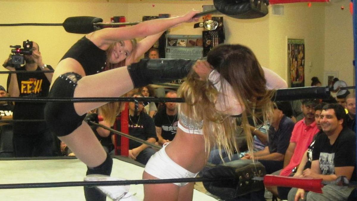 Brandi Lauren (aka Impact Wrestling Ava Storie) against Chelsea Diamond during a Platinum Pro Wrestling show at the Platinum Pro Arena at the VFW Post 1966 in Fort Lauderdale.