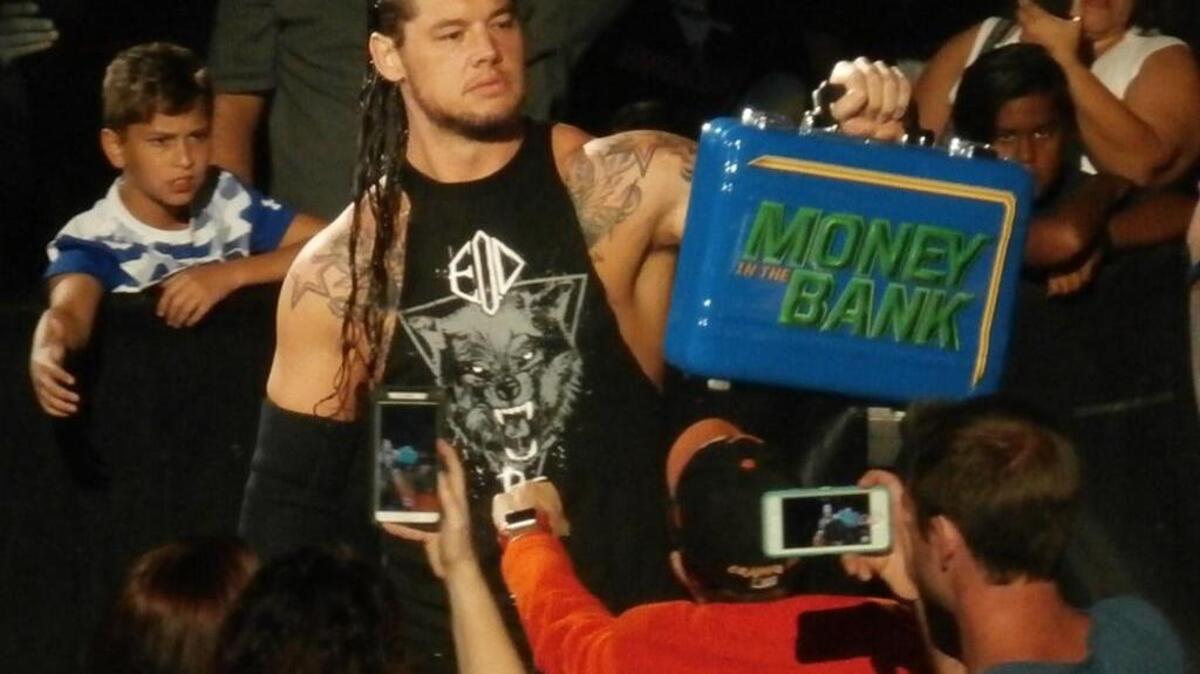 WWE Superstar Baron Corbin gets reaction from the South Florida crowd recently at the AmericanAirlines Arena in Miami. The Lone Wolf won Money in the Bank and had a match against John Cena at SummerSlam. That’s not too shabby.