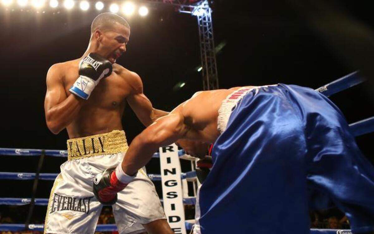 
Cuba’s Rances Barthelemy, left, exchanges punches with Miami’s Angino Perez in the first round during their fight as part of the "Noche de Combates," a special edition of the popular ESPN Friday Night Fights at Hialeah Park Racing and Casino in Hialeah on March 26, 2015. Barthelemy won by TKO in the second round.
