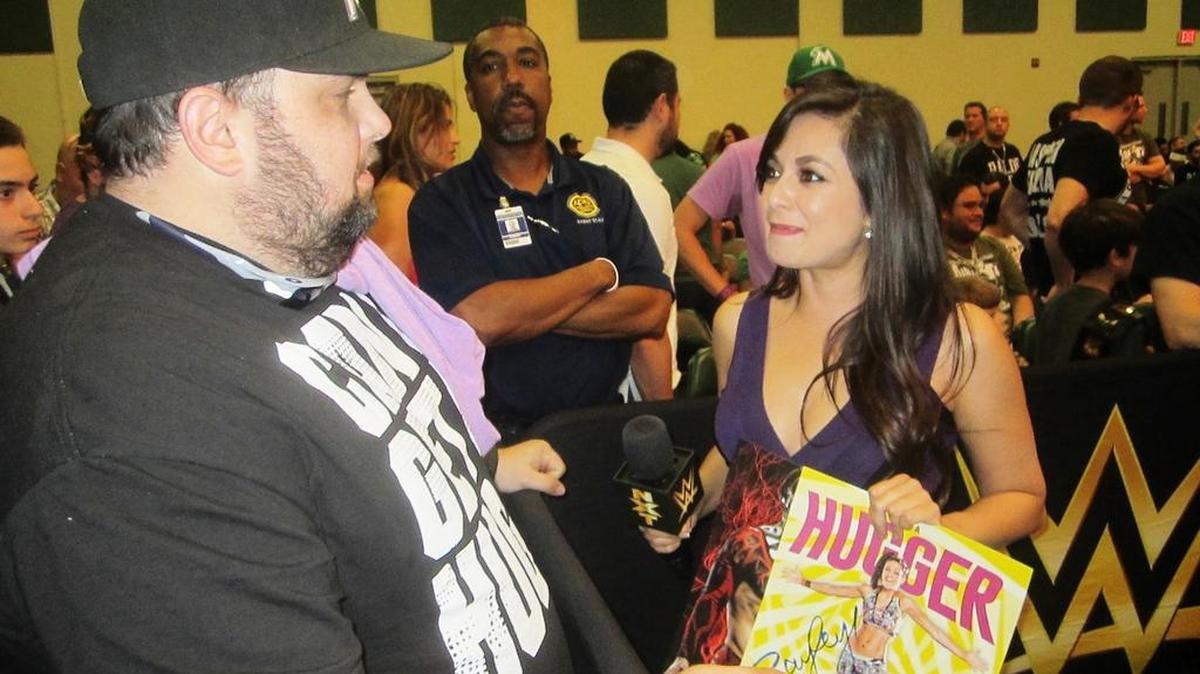 South Florida’s own Andrea D’Marco interacting with fans during intermission of a WWE NXT show in March at The Fieldhouse at the BankUnited Center at the University of Miami in Coral Gables.